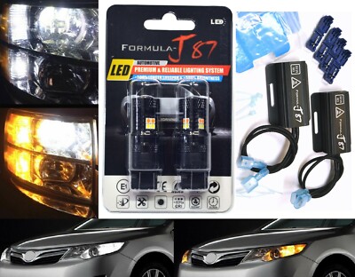 LED Switchback Light 3030 White Amber 7444 Two Bulbs Resistor Front Signal Lamp