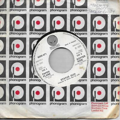 Status Quo Paper Plane Jukebox hole UK 45 7'' single +Softer Ride
