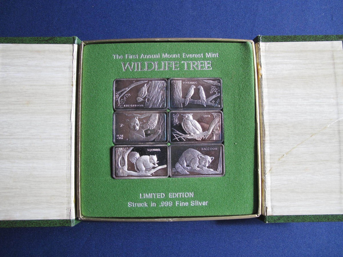 1974 Mount Everest Mint MEM43-48 Wildlife Tree Proof Silver Bar