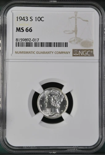 1943-S 10C Mercury Dime NGC MS66 8159892-017