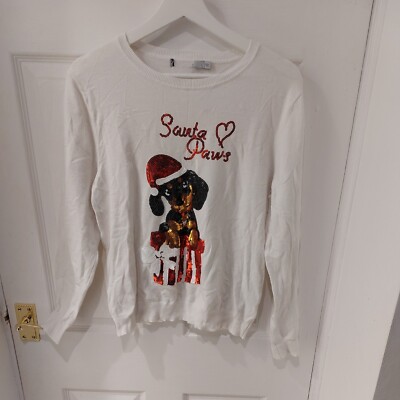 Oasis sequin dachshund sausage dog Christmas Xmas jumper L