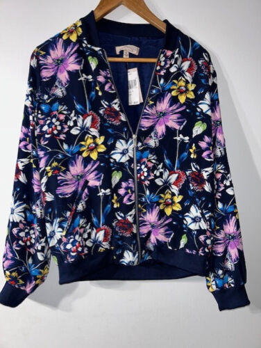 PHILOSOPHY FLORAL BOMBER JACKET WOMEN FULL ZIP SIZE M MEDIUM NWT NEW MSRP $78