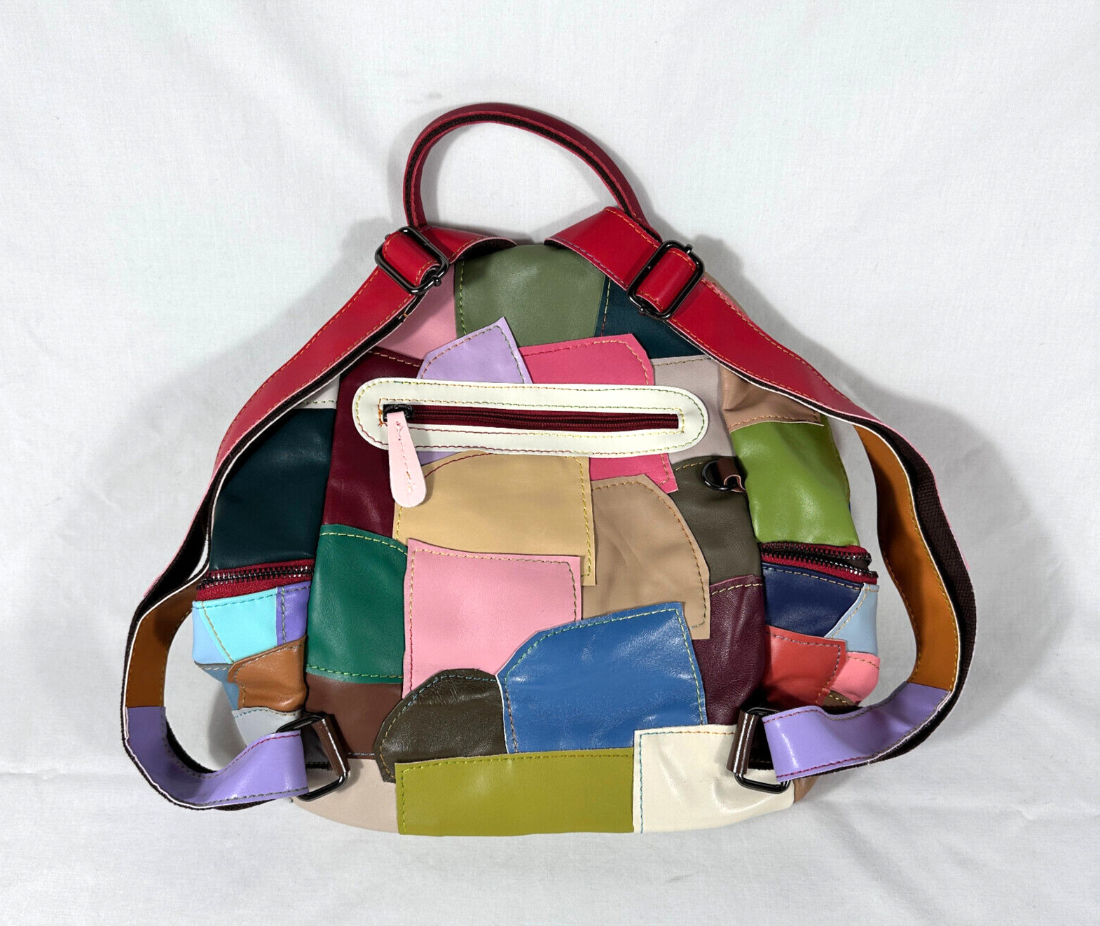 Backpack Genuine Leather Colorful Patchwork Zippe… - image 5