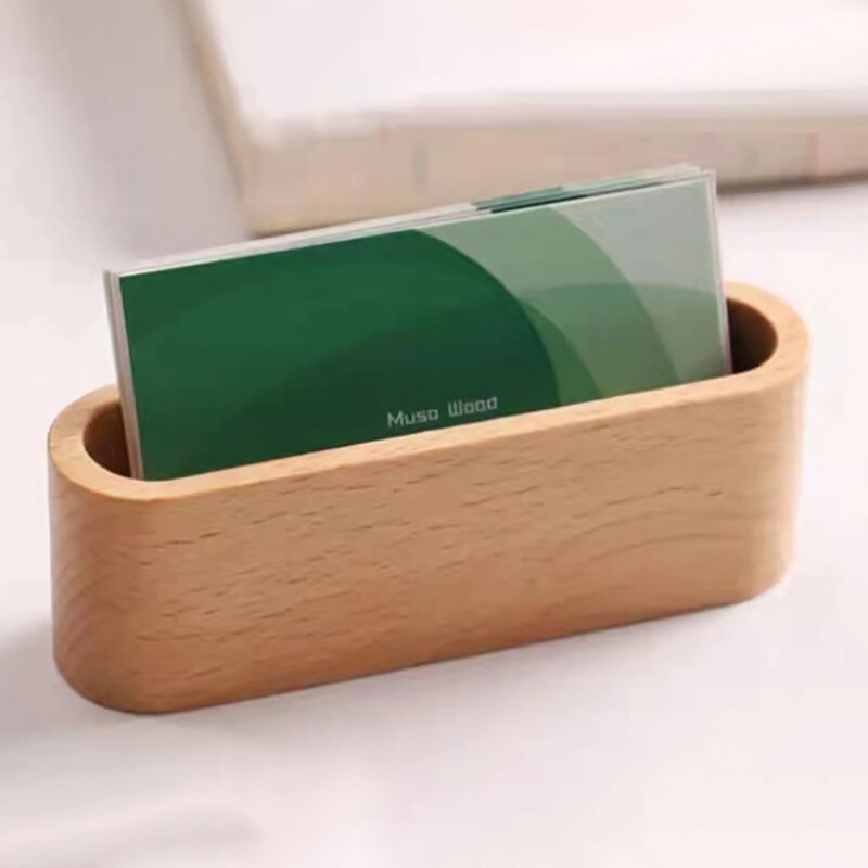 Wooden Business Card Holder Office Desk Organizer with Name Display Stand-image
