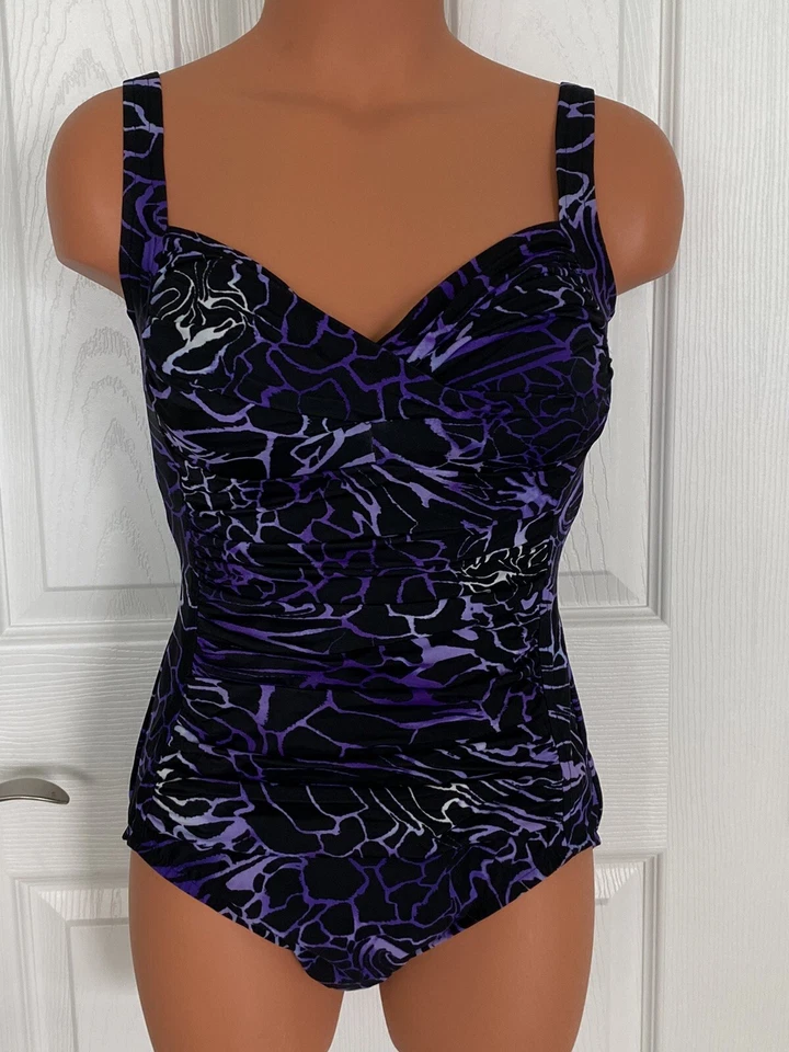 Traje de baño Croft & Barrow talla 10 púrpura/negro taza acolchada 1 pieza nuevo con etiquetas T. Foto 2 de 4