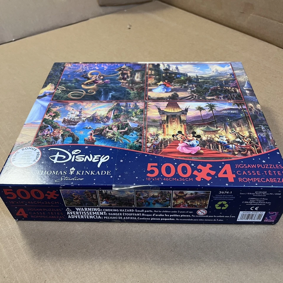 THOMAS KINKADE DISNEY DREAMS COLLECTION MULTI-PACK 4 IN 1 PUZZLE 500 PCS #3674-1 - Image 2 of 4