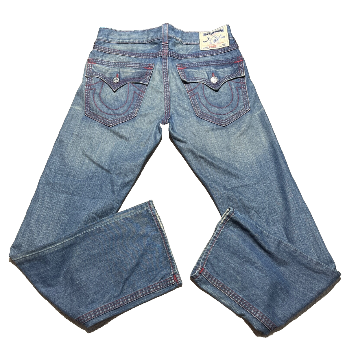 True Religion Jeans Vintage Straight Relaxed Mens 34x33 Blue Red