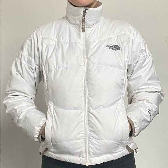 The North Face 550 White Puffer Coat with Tan Interior Size XS