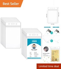 10 Pcs ID Card Name Badge Holder Clear Vertical Waterproof Plastic Name Tag Badg