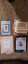 Vintage Needlecraft Kit Lot 4 Christmas Cross Stitch  Crewel Samplers NOS