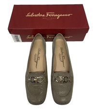 Vintage Ferragamo Beige Suede Logo Gancini Buckle Loafers Women  s Size 6 B
