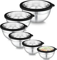 Homikit RüHrschüSsel Set 6Er Edelstahl 4,5L-0,7L Mit Deckel Stapelbar Schwarz