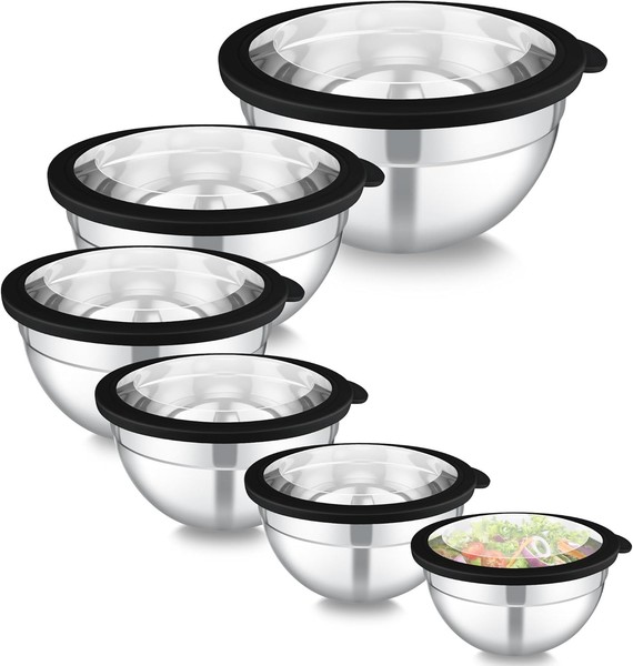 Homikit RüHrschüSsel Set 6Er Edelstahl 4,5L-0,7L Mit Deckel Stapelbar Schwarz-image