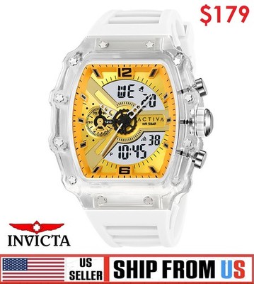 $179 Activa X Invicta Mens White Gold 44.3mm Anlog Digital Chronograph Watch NIB