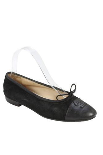 Chanel Women's Suede Leather Slip-On Ballet Flats Shoes Black Size 37