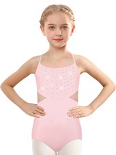 Girls Ballet Camisole Leotards for Dance Hollow Back, Mesh Waist and Back