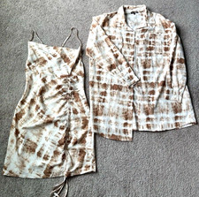 Fashion Nova Tie Dye Oversized Shirt and Mini Dress Set Brown Cream XL Layering