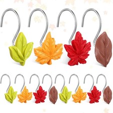 12 Pcs Maple Leaf Shower Curtain Hooks Fall Autumn Decorative Green Orange Re...