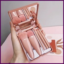 5Pcs Portable Makeup Brush Set With Mirror - Foldable Travel Kit Mini