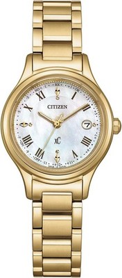 CITIZEN xC ES9492-57D Quartz Analog Women White-Dial Gold-Band Wristwatch[MJR3V]