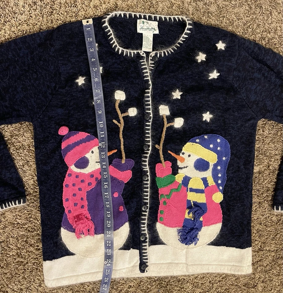 2000s/Y2k Quacker Factory Siz L Snowmen Roasting Marshmallows Christmas Sweater - Image 4 of 4