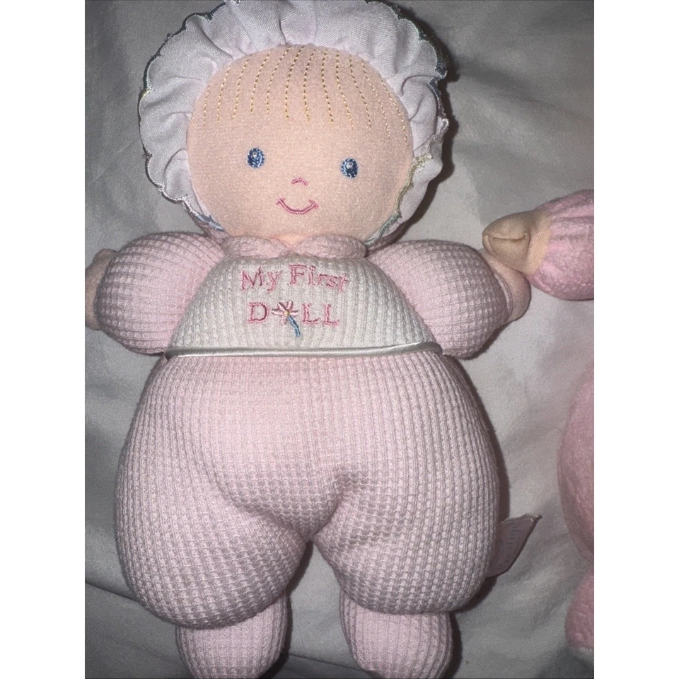 Lote de 2 Prestige Rosa Blanco Mi Primera Muñeca Ojales Encaje Sonajero Peluche Juguete Bebé 8" Foto 2 de 4
