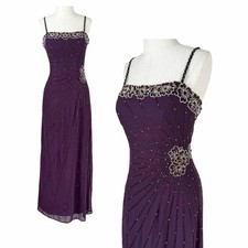 Vintage Purple Beaded Evening Gown Prom Formal Dress Matching Shawl Floral