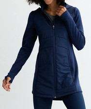 Tek Gear Women's Navy Hooded Mixed Media Long Jacket WT5FV203RS Size S/M/L/XXL
