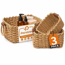 Recycled Paper Rope Storage Baskets Small Wicker Organizer Bins Brown 3 PCS