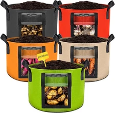 10 Gallon Potato Grow Bags: Set of 5 Colorful Gardening Supplies Fabric Pots wit