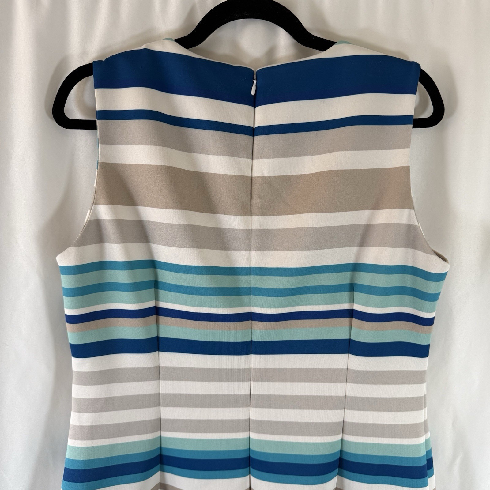 Calvin Klein Dress Women's 14 Blue Grey Striped Sleeveless Round Neck Zip Back thumbnail 8