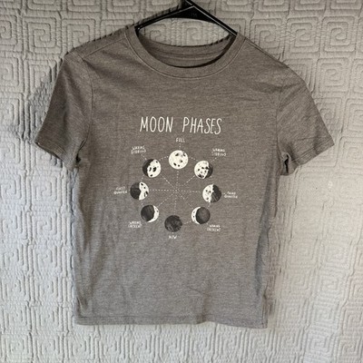 Cat & Jack T-Shirt Boys Size Medium 8/10 Moon Phases Grey Gray Short Sleeve