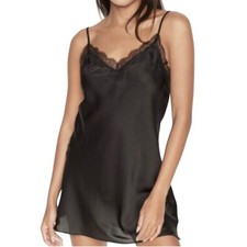 Victoria's Secret Black Satin and Lace Trim Slip Dress Nightgown Size L