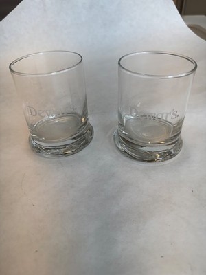 Set of 2 Dewar s Etched Scotch Whiskey Rocks Glasses Heavy Base Barware