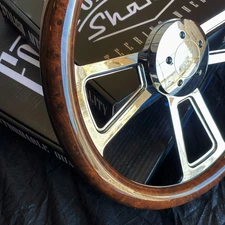 18 Inch Chrome Semi Truck Steering Wheel with Burlwood Hydrodip Grip - 5 Hole