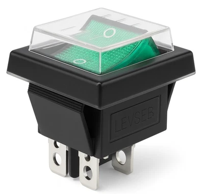 LEVSEB Wippschalter grün mit Wasserdichte Abdeckung 4 Polig EIN-AUS 250V16A beleuchtet