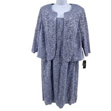 Alex Evenings Sequined Lace Sheath Dress Jacket Blue Wedding Women's 20W NWT