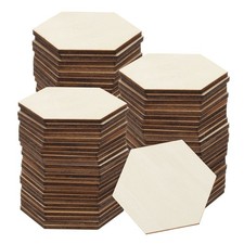 50pcs Unfinished Wooden Hexagon 2" x 2.36" x 0.12" Natural Blank Wood Slices