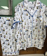 NWT SNOOPY PEANUTS GANG PAJAMA SET WOMENS Button Up Top Elastic Waistband 3XL