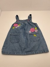 VTG Old Navy Denim overall dress w/ embroidered flowers Y2K 3-6 Mo
