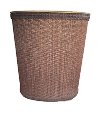 Vintage J. L. Clark Brown Wicker Woven Native Round Waste Basket Trash Can Bin
