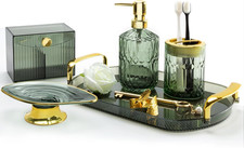 Green Bathroom Accessories Set 5 Pcs Green Bathroom Decor with Decorative Vanity
