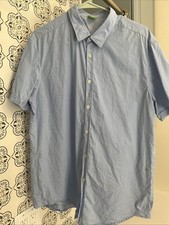 Hugo Boss Green Label Men s XL Slim Fit Button Up Short Sleeve Blue Stripe Shirt