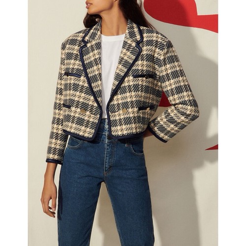 Sandro Plaid Cropped Jacket