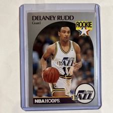 NBA Hoops Delaney Rudd 1990-91 Rookie Utah Jazz NBA Card #293. rookie card picture