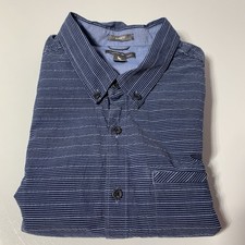 Eddie Bauer Navy Stripe Men's Button Up Shirt Collared Short Sleeve Size 2XL