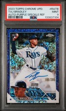 2023 TOPPS CHROME UPDATE AUTO PURPLE SPECKLE REFRACTOR TAJ BRADLEY 186/299 PSA 9