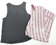 Adore Me Women’s Alania Pajama Pants & Tank Set Size S Pink Gray Stripe NWT