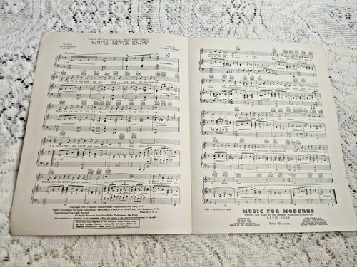 YOU'LL NEVER KNOW-HELLO FRISCO HELLO-SHEET MUSIC-1943 - Picture 3 of 3