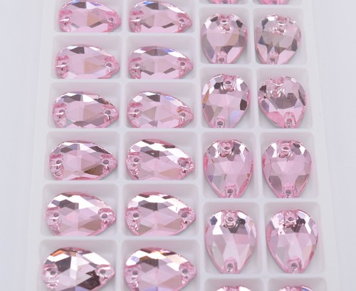 Gemma da cucire su cristallo 13x18 mm strass lacrima vetro rosa pezzo piatto - Foto 3 di 5